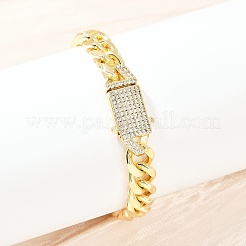 Латунные микропаве прозрачные кубические цирконии кубинские цепные браслеты для женщин BJEW-F504-09G