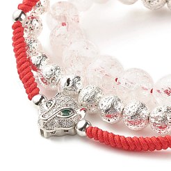 Набор браслетов из плетеных бусин из натурального кракле кварца и лавы&nbsp;BJEW-JB07212-03