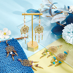 10 шт. плетеная сетка/паутина с подвесными украшениями из перьев HJEW-NB0001-73