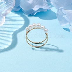 Круглое кольцо с жемчугом-ракушкой и бусинами RJEW-TA00133