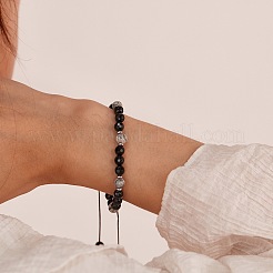 Verstellbare Armbänder aus natürlichen Landkartensteinen und facettiertem schwarzem Onyx (gefärbt und erhitzt) mit geflochtenen Rundperlen&nbsp;CN2041-1