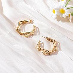 女性用ステンレススチール多層スクエアスタッドピアス  ゴールドカラー  33x27x8mm  ピン：0.7mm&nbsp;JE1103A