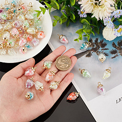 70色の光るガラスのティアドロップペンダント7個  ゴールデンメッキの合金パーツ  暗闇で光るチャーム  ミックスカラー  25x14mm  穴：2mm  10個/カラー&nbsp;GLAA-PH0002-75