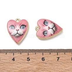 プリント合金ペンダント  猫の顔の形をしたハートのチャーム  ゴールドカラー  ピンク  19.5x15.5x4mm  穴：1.6mm&nbsp;AL-CBAA9B8-01A-G