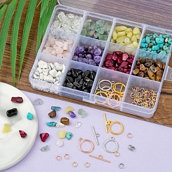 キットを作るDIY混合石チップビーズブレスレット  ジェムストーンチップビーズ入り  マンテル  304ステンレススチールの丸カンと伸縮性のある糸  ジェムストーンチップビーズ：約150~200g /セット&nbsp;DIY-FS0002-17