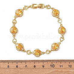 Herz- und ovalförmige Gliederarmbänder aus Messing mit Mikropavé-Fassung aus Zirkonia für Damen&nbsp;BJEW-A163-03G-03