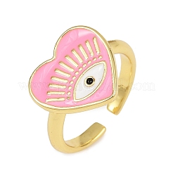 Кольцо-манжета с розовым эмалевым сердцем и открытым глазом RJEW-F135-08G