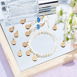12個12スタイルの金メッキ304ステンレススチールチャーム  星座模様のフラットラウンド  ゴールドカラー  13.5x10x1mm  穴：3mm  1個/スタイル&nbsp;STAS-DC0002-80