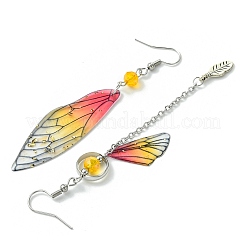 4 комплект 4-х цветных резиновых крыльев с асимметричными серьгами из перьев EJEW-TA00175