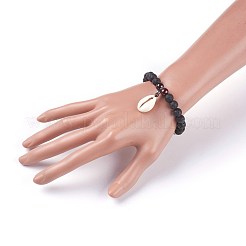 Bracciali elasticizzati in conchiglia cipria&nbsp;BJEW-JB04088-01