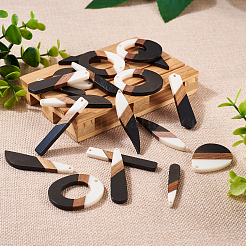 20 pièces 10 styles pendentifs en résine opaque et bois de noyer&nbsp;RESI-TA0001-65