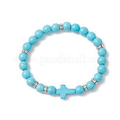Женские эластичные браслеты из синтетических бирюзовых бусин&nbsp;BJEW-JB12288-03