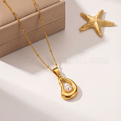 Colliers pendentifs en acier inoxydable 304 avec pendentif en forme de larme en imitation perle pour femmes&nbsp;WG37FBA-01