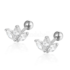 Boucles d'oreilles puces en argent incrustées de zircon en forme de pétale de fleur&nbsp;DX5333-2
