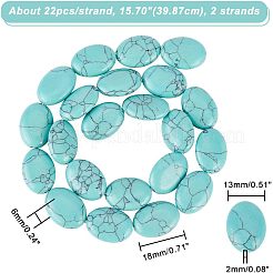 2 нити плоских овальных синтетических бирюзовых бусин TURQ-NB0001-10