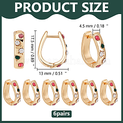 6 paio di orecchini a cerchio ovali in lega di zinco con strass&nbsp;EJEW-WR0001-010G