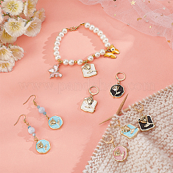 Плоские круглые/квадратные из сплава эмали с подвеской в виде розы маркеры петель с замком HJEW-AB00004