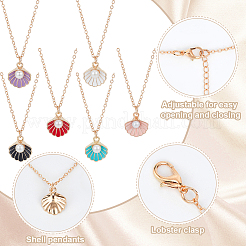 6 set di collane con ciondolo in conchiglia smaltata a 6 colori con perle di plastica per donna&nbsp;NJEW-AN0001-54