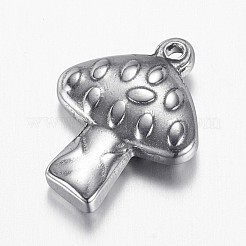 変色しない304ステンレススチールペンダント  キノコ  ステンレス鋼色  16.5x13x3.5mm  穴：1mm&nbsp;X-STAS-G108-07