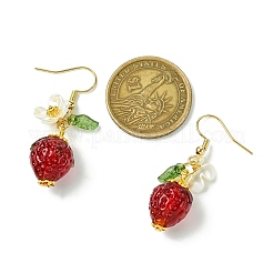 Серьги-подвески из клубничного стекла EJEW-JE06252