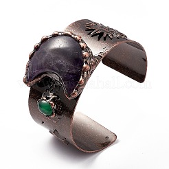 Открытые браслеты-манжеты с натуральным аметистом BJEW-A130-02