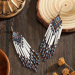 Богемные серьги-подвески ручной работы из стеклянного бисера с ромбовидным узором.&nbsp;DU2842