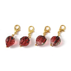 4 pieza de adornos colgantes de fresa hechos a mano con lampwork&nbsp;HJEW-FS00041-02