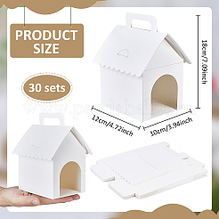 窓と取っ手付きの厚紙紙製ペットギフト梱包箱  家の形  ホワイト  12x10x18cm&nbsp;CON-WH0095-210