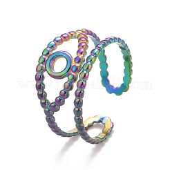 Regenbogen farbe ionen beschichtung (ip) 304 edelstahl bösen blick offene manschette ring für frauen&nbsp;RJEW-A005-29MC