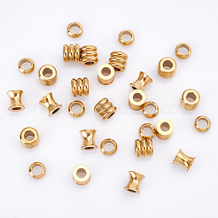 30個 3スタイル ステンレススチール ヨーロピアンビーズ  大穴ビーズ  列と紋章  ゴールドカラー  8~9x4~8mm  穴：4~5mm  10個/スタイル&nbsp;STAS-UN0039-78