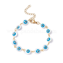 Pulsera de cadena plana redonda con eslabones de mal de ojo y esmalte&nbsp;BJEW-C015-21G