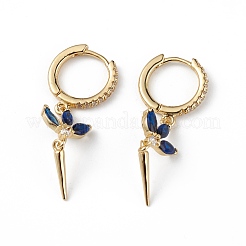 Серьги-кольца с кубическим цирконием и цветком&nbsp;EJEW-L234-091G