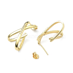 レター×クリアキュービックジルコニアスタッドピアス  女性のための真鍮のアクセサリー  ゴールドカラー  25x14.5mm  ピン：0.7mm&nbsp;EJEW-F311-01G