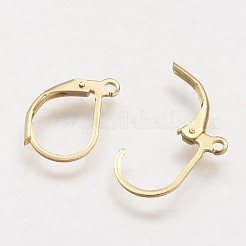 304ステンレススチールフレンチフックピアス金具  カン付き  ゴールドカラー  15x10x2mm  穴：1mm  ピン：0.7x0.9mm&nbsp;STAS-F041-48