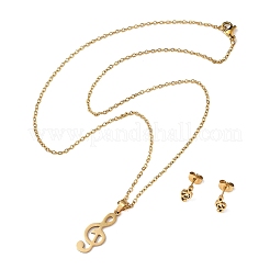 Музыкальная нота 201 комплект из ожерелий и серег-гвоздиков из нержавеющей стали для женщин&nbsp;SJEW-Q025-03G