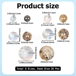 100 Stück 5 Stile natürliche Muschelknöpfe&nbsp;BUTT-CY0001-29