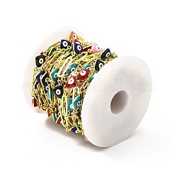 Cuore smaltato in ottone ecologico fatto a mano con catena a maglie malocchio&nbsp;CHC-I045-16G