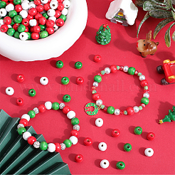 600 шт. 3-х цветные крашеные бусины из натурального дерева&nbsp;WOOD-SC0001-80