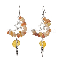 Серьги-подвески из сплава натурального красного авантюрина «Осенняя луна со звездами» EJEW-JE06806