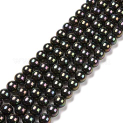 シェルパールビーズ連売り  虹メッキ  グレードA  ラウンド  ブラック  12mm  穴：1mm  約34個/連  16インチ&nbsp;BSHE-L025-05-12mm