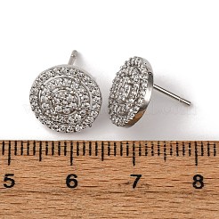 Латунные плоские круглые серьги-гвоздики с микропаве из прозрачных кубических цирконий EJEW-H165-05P
