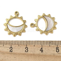 Blume mit Lune 304 Edelstahl Anhänger aus natürlicher Paua-Muschel/weißer Muschel Ionenplattierung (IP)&nbsp;STAS-U037-11G-01
