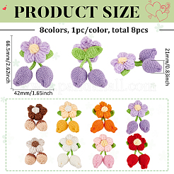 8 шт. 8-х цветные хлопковые цветочные украшения ручной работы крючком&nbsp;AJEW-FG0004-12