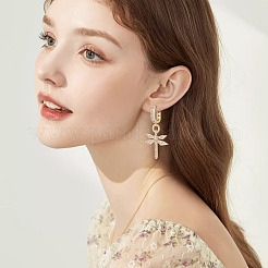 1 пара элегантных серег-колец в форме стрекозы из латуни с прозрачным кубическим цирконием&nbsp;EJEW-TA0008-62