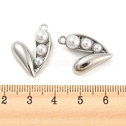 合金と ABS プラスチック模造真珠のペンダント  ハートチャーム  プラチナ  22x17x7.5mm  穴：1.8mm&nbsp;FIND-G062-07P