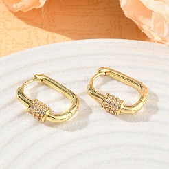 真鍮製マイクロパヴェキュービックジルコニアフープピアス  長方形  鉛フリー＆カドミウムフリー  ラックめっき  長持ちメッキ  18KGP本金メッキ  18.5x16x5mm&nbsp;KK-CBA98BA-16G
