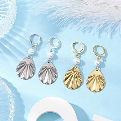 2 пара серег-колец из нержавеющей стали 201 цвета с ракушечным жемчугом EJEW-JE06181