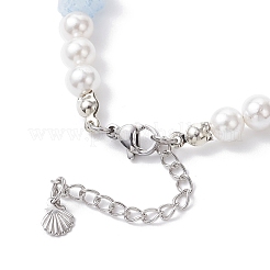 Браслеты из натуральных бусин аквамарина и стеклянного жемчуга&nbsp;BJEW-JB12318-02