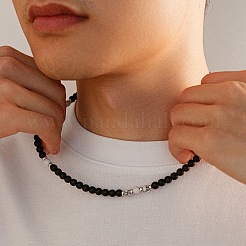 Мужские ожерелья из круглых бусин из натурального говлита диаметром 6 мм и матового черного камня.&nbsp;FQ0489-3