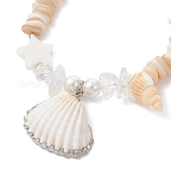 Браслеты с подвесками из натуральных спиральных ракушек и жемчуга для женщин&nbsp;BJEW-TA00706